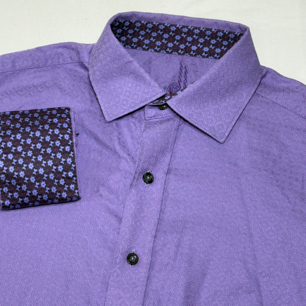 Robert Graham Flip Cuffs Buttonβ Down Mens Small Purple Textured Diamond Floral